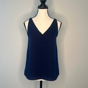 Express Women's Navy-Blue Tank Top Blouse with Black Cross Straps, Size XS